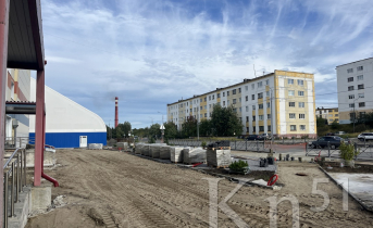 Территорию возле спорткомплекса «Металлург» в Никеле озеленяют Территорию возле спорткомплекса «Металлург» в Никеле озеленяют
