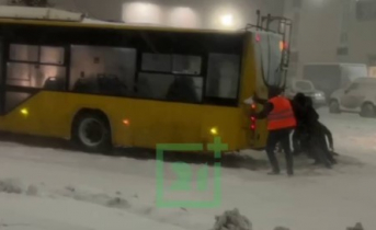 Пассажиры выталкивали троллейбус во время снегопада. Мурманчане в беде не бросят Троллейбус