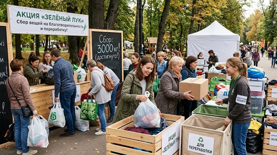 3000 кг вещей собрали участники акции «Зелёный лук» на благотворительность и переработку 