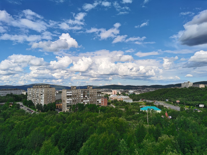 Панорама города Мурманск: здания, дома, улицы