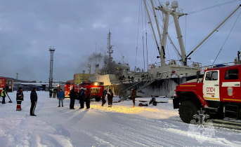 Из пожара на судне в Мурманске спасли человека Пожар