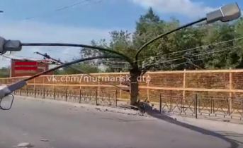 Над трассой в Мурманске рухнул столб Столб