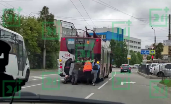 Северяне толкали троллейбус в центре Мурманска Северяне толкали троллейбус в центре Мурманска