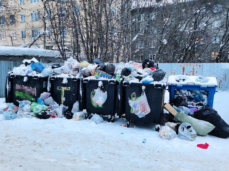 Двор в центре Мурманска завален мусором Мусор