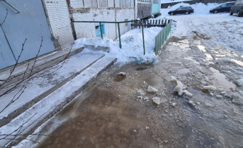 В Мурманской области затопило двор Лужа