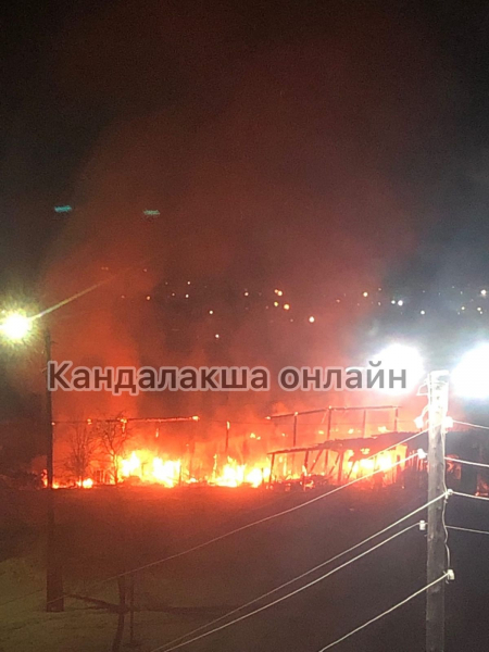 Сильный пожар в Мурманской области попал на видео Пожар