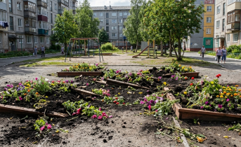 Мурманчанка жалуется на вандалов, которые несколько лет портят ее клумбы Двор