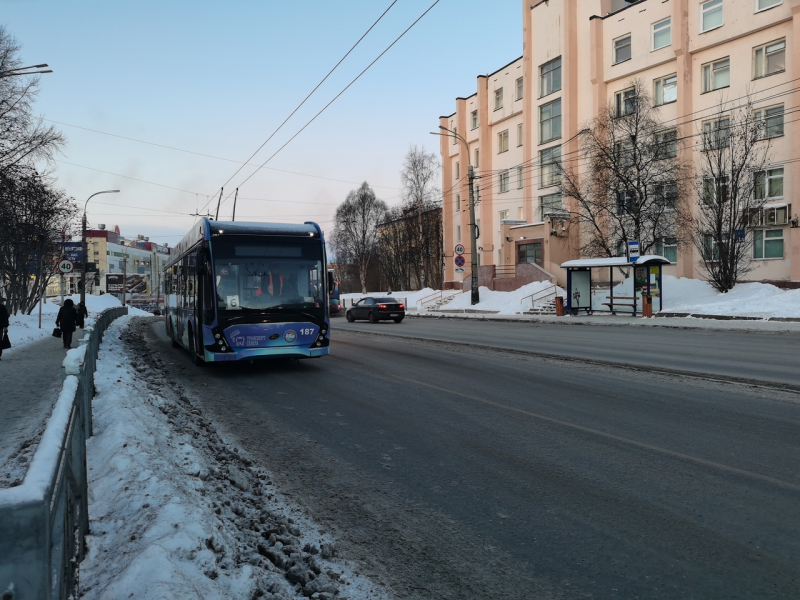 Необычного пассажира заметили в общественном транспорте Мурманска Дед Мороз, троллейбус