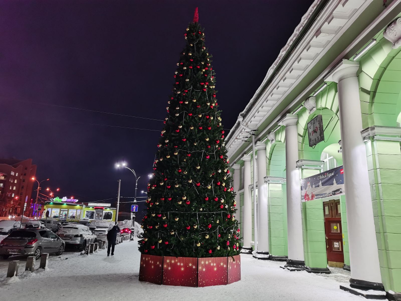 В центре Мурманска украсили новогоднюю елку Елка
