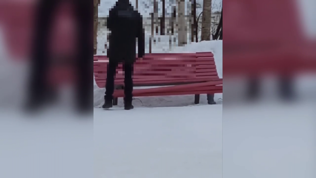 Вандал ломает лавку в Мурманске Вандализм