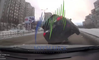 Зрелищный момент аварии в Мурманске попал на видео Авария