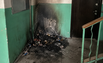 В подъезде мурманской многоэтажки загорелся мусор